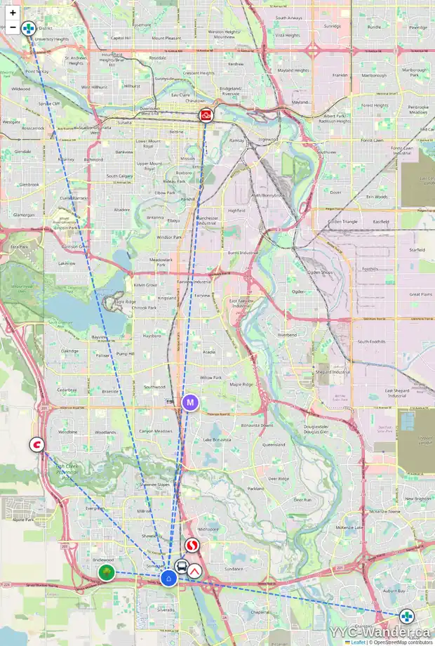 Daily accessibility map for 11 SOMERGLEN CO SW, Calgary showing nearby schools, grocery stores, parks, LRT stations and nearby amenities