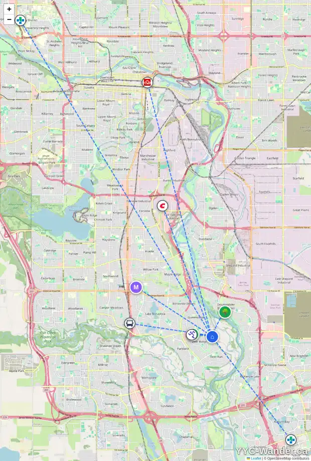 Daily accessibility map for 13716 DEER RUN BV SE, Calgary showing nearby schools, grocery stores, parks, LRT stations and nearby amenities
