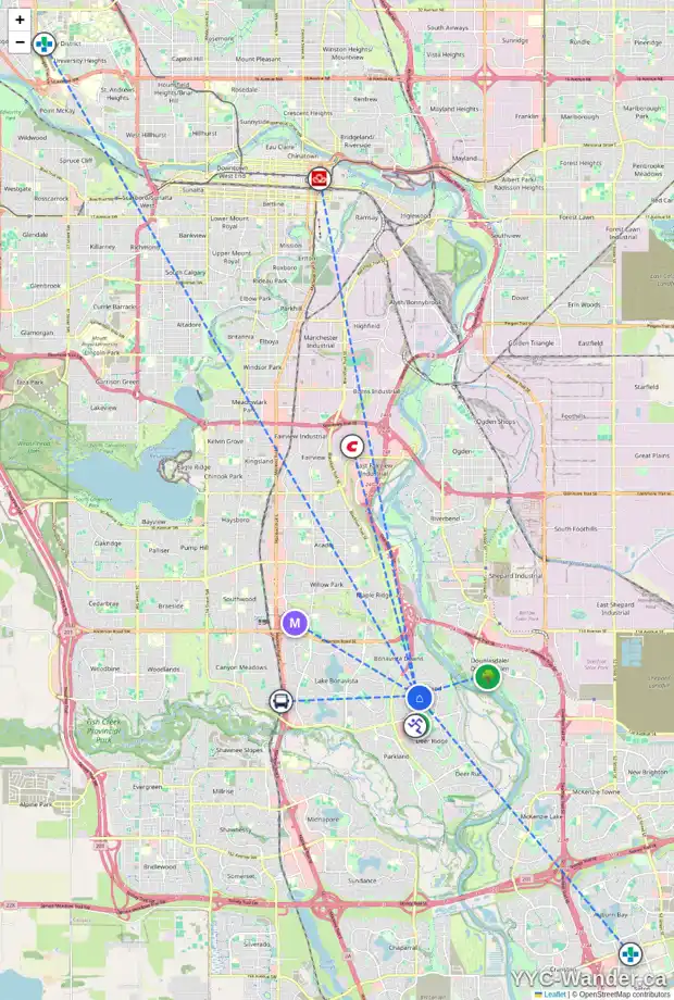 Daily accessibility map for 456 QUEEN CHARLOTTE DR SE, Calgary showing nearby schools, grocery stores, parks, LRT stations and nearby amenities