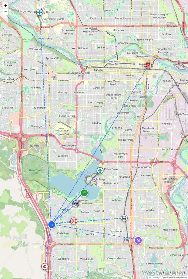 Daily accessibility map for 784 CEDARILLE WY SW, Calgary showing nearby schools, grocery stores, parks, LRT stations and nearby amenities