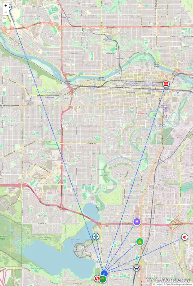 Daily accessibility map for 79 HAYSBORO CR SW, Calgary showing nearby schools, grocery stores, parks, LRT stations and nearby amenities