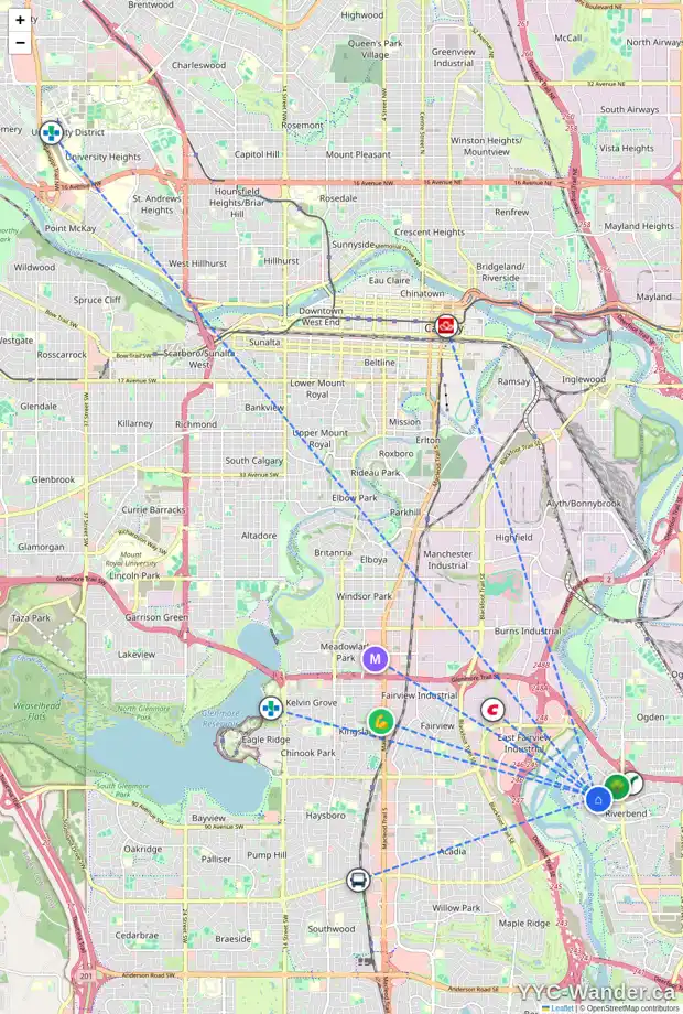Daily accessibility map for 84 RIVERBROOK WY SE, Calgary showing nearby schools, grocery stores, parks, LRT stations and nearby amenities