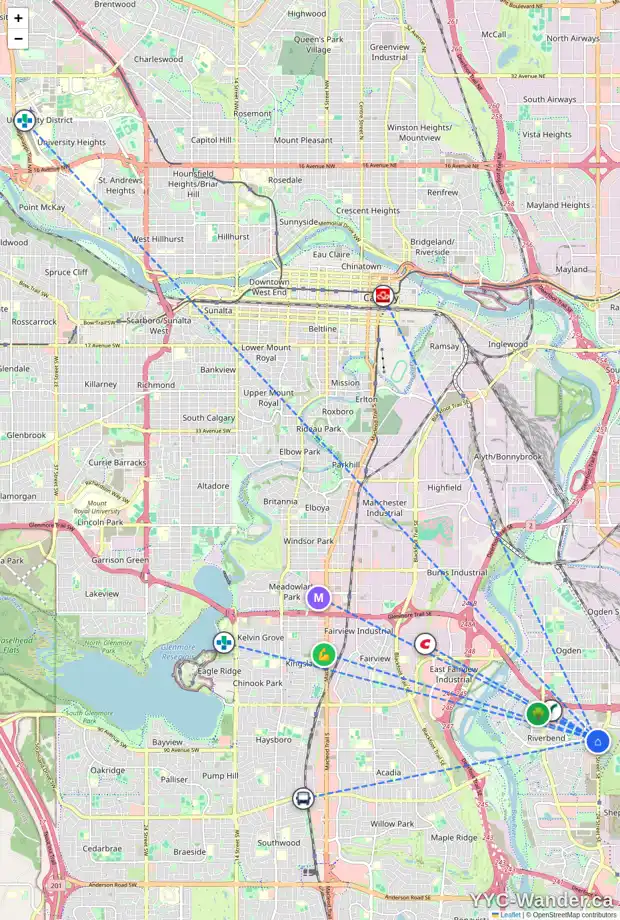 Daily accessibility map for 64 RIVERSTONE CR SE, Calgary showing nearby schools, grocery stores, parks, LRT stations and nearby amenities