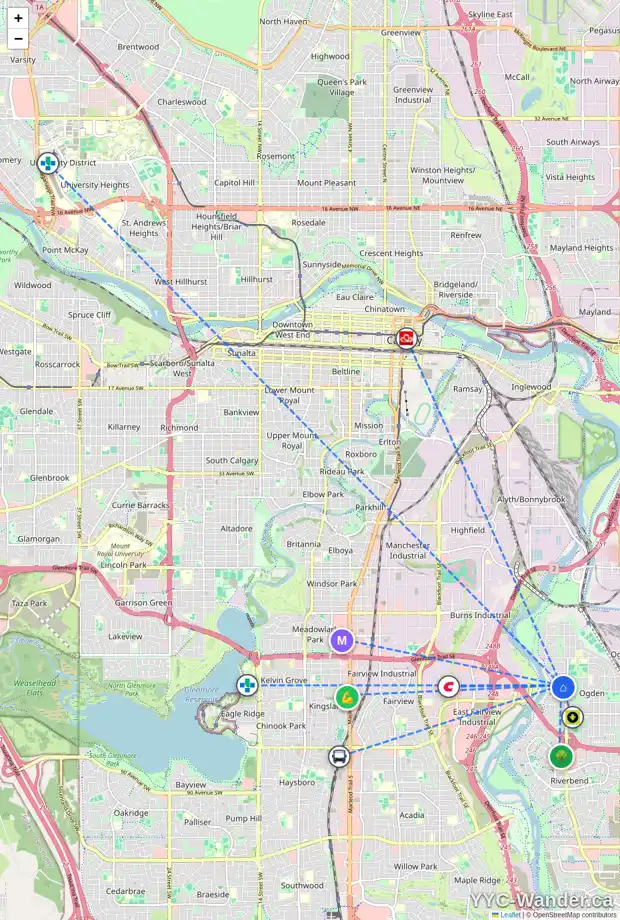 Daily accessibility map for 215 LYNNOVER PL SE, Calgary showing nearby schools, grocery stores, parks, LRT stations and nearby amenities
