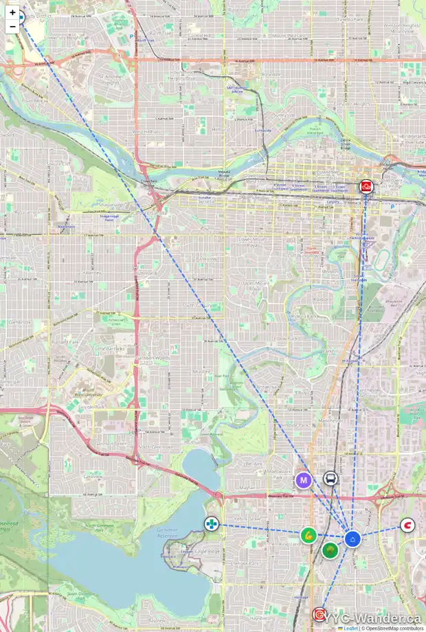 Daily accessibility map for 59 FERNCLIFF CR SE, Calgary showing nearby schools, grocery stores, parks, LRT stations and nearby amenities