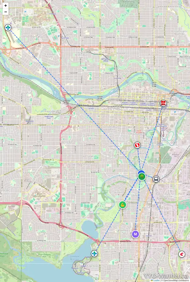 Daily accessibility map for 3905 EDISON CR SW, Calgary showing nearby schools, grocery stores, parks, LRT stations and nearby amenities