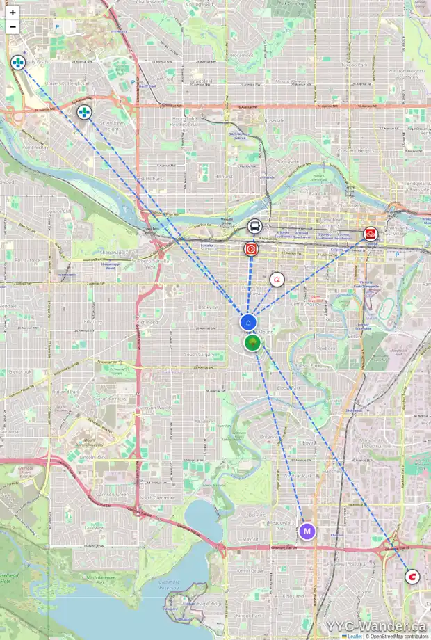 Daily accessibility map for 2317 CARLETON ST SW, Calgary showing nearby schools, grocery stores, parks, LRT stations and nearby amenities