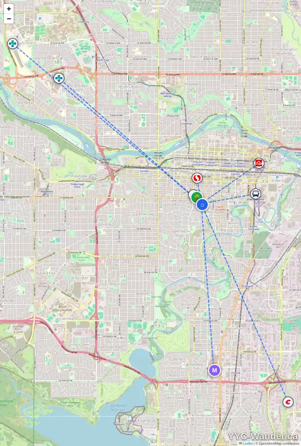 Daily accessibility map for 1735 COLLEGE LN SW, Calgary showing nearby schools, grocery stores, parks, LRT stations and nearby amenities