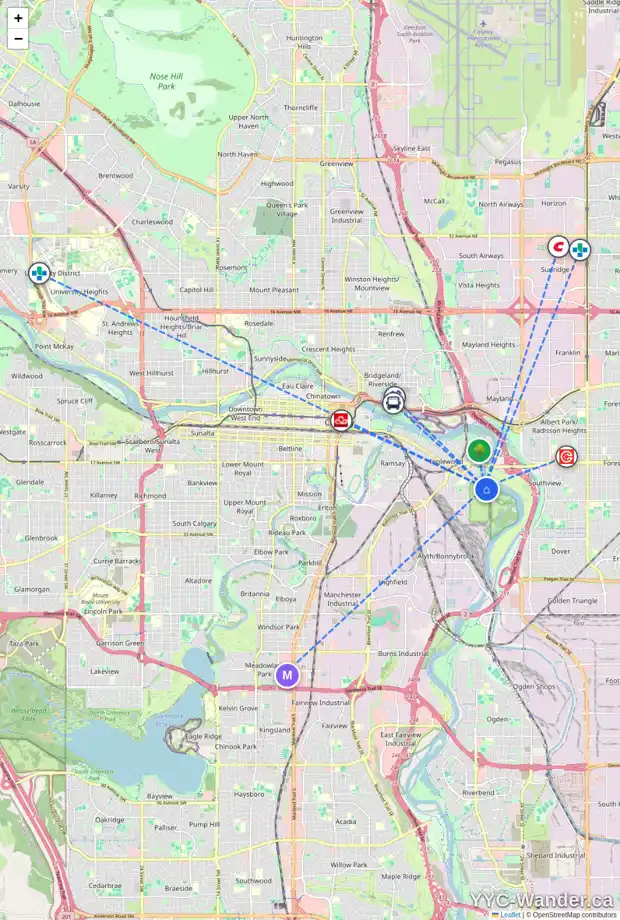 Daily accessibility map for 2207 8 AV SE, Calgary showing nearby schools, grocery stores, parks, LRT stations and nearby amenities