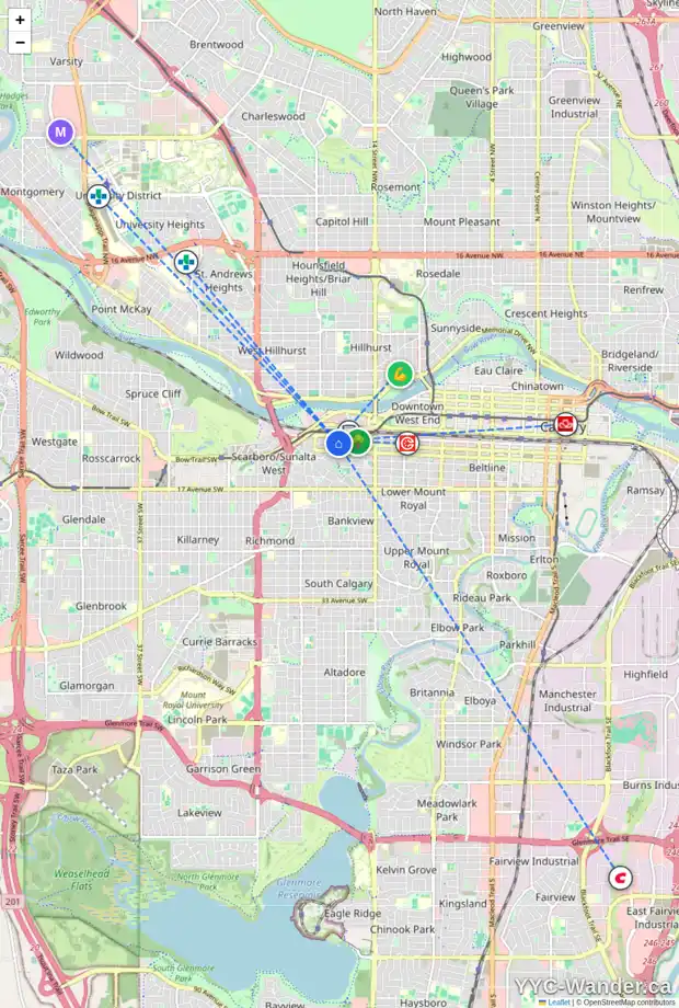 Daily accessibility map for 403 1810 11 AV SW, Calgary showing nearby schools, grocery stores, parks, LRT stations and nearby amenities