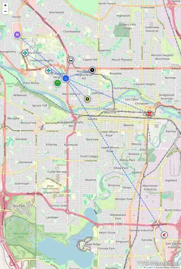 Daily accessibility map for 1306 HAMILTON ST NW, Calgary showing nearby schools, grocery stores, parks, LRT stations and nearby amenities