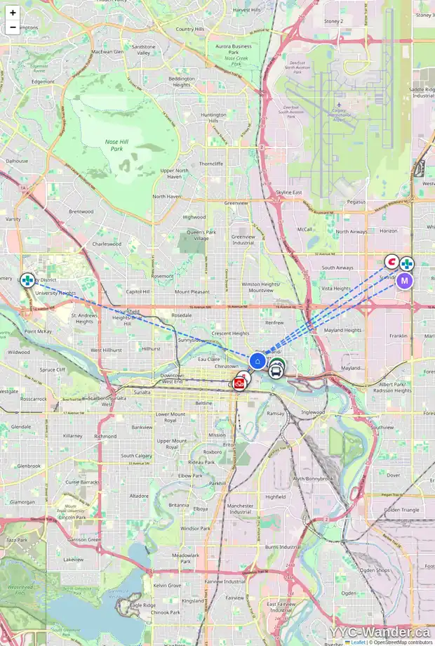 Daily accessibility map for 12 635 MARSH RD NE, Calgary showing nearby schools, grocery stores, parks, LRT stations and nearby amenities