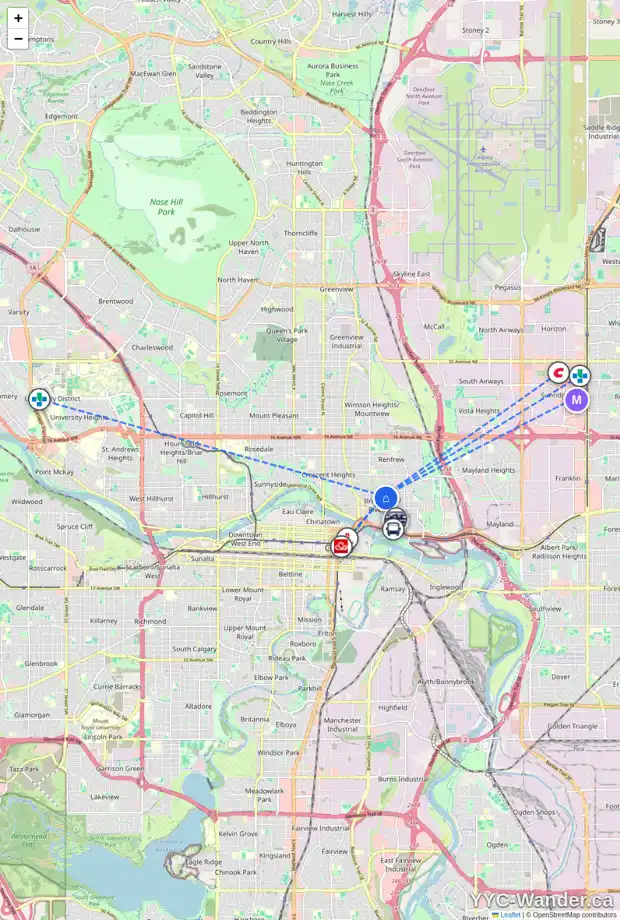 Daily accessibility map for 426 7A ST NE, Calgary showing nearby schools, grocery stores, parks, LRT stations and nearby amenities