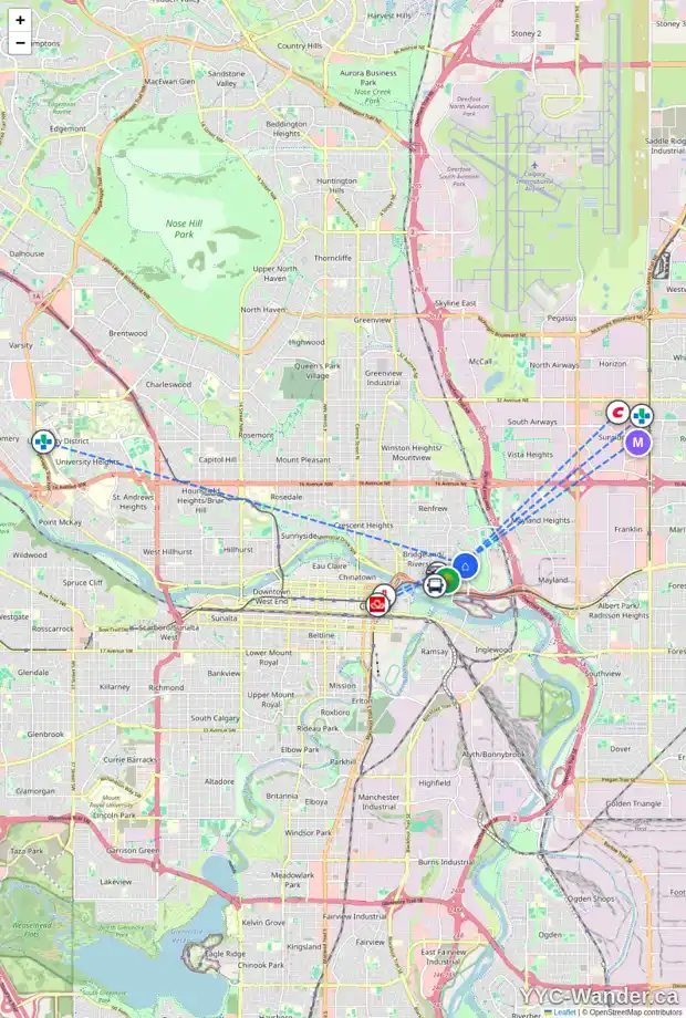 Daily accessibility map for 118 12 ST NE, Calgary showing nearby schools, grocery stores, parks, LRT stations and nearby amenities