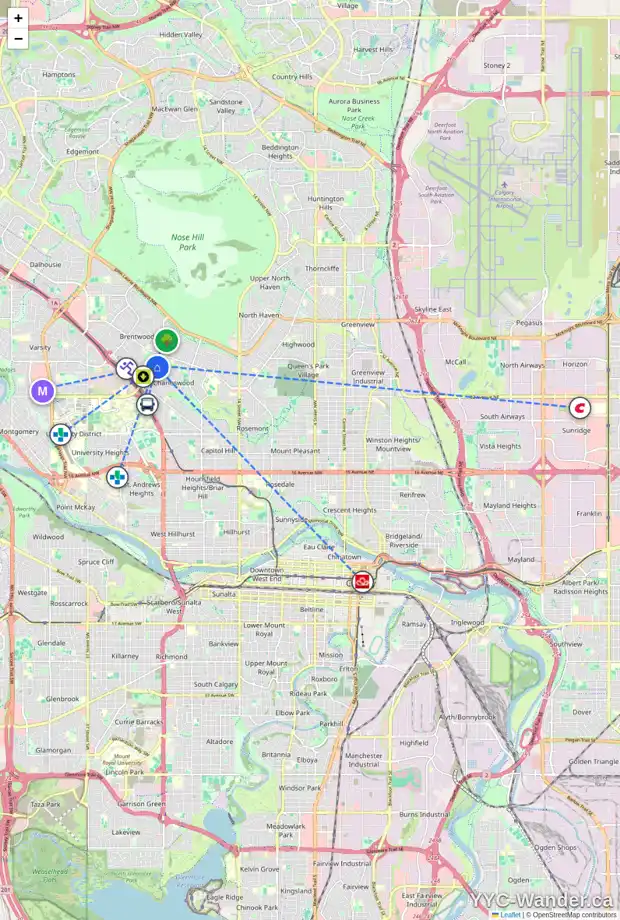 Daily accessibility map for 3828 BRIGHTON DR NW, Calgary showing nearby schools, grocery stores, parks, LRT stations and nearby amenities