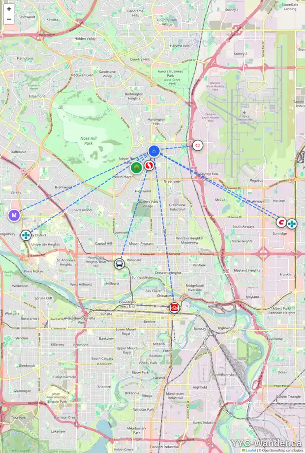 Daily accessibility map for 420 BLACKTHORN RD NW, Calgary showing nearby schools, grocery stores, parks, LRT stations and nearby amenities