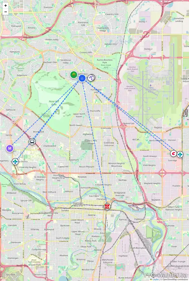 Daily accessibility map for 136 BERKLEY WY NW, Calgary showing nearby schools, grocery stores, parks, LRT stations and nearby amenities