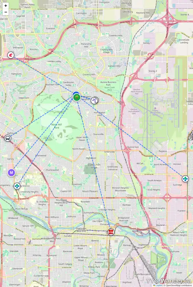 Daily accessibility map for 200 BERWICK DR NW, Calgary showing nearby schools, grocery stores, parks, LRT stations and nearby amenities