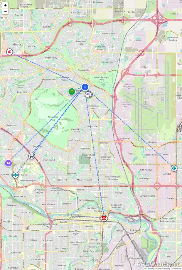 Daily accessibility map for 199 BERMUDA DR NW, Calgary showing nearby schools, grocery stores, parks, LRT stations and nearby amenities