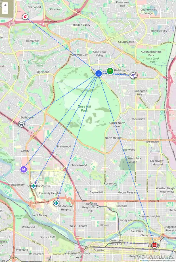 Daily accessibility map for 1375 BERKLEY DR NW, Calgary showing nearby schools, grocery stores, parks, LRT stations and nearby amenities