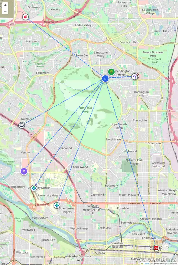 Daily accessibility map for 1283 BERKLEY DR NW, Calgary showing nearby schools, grocery stores, parks, LRT stations and nearby amenities