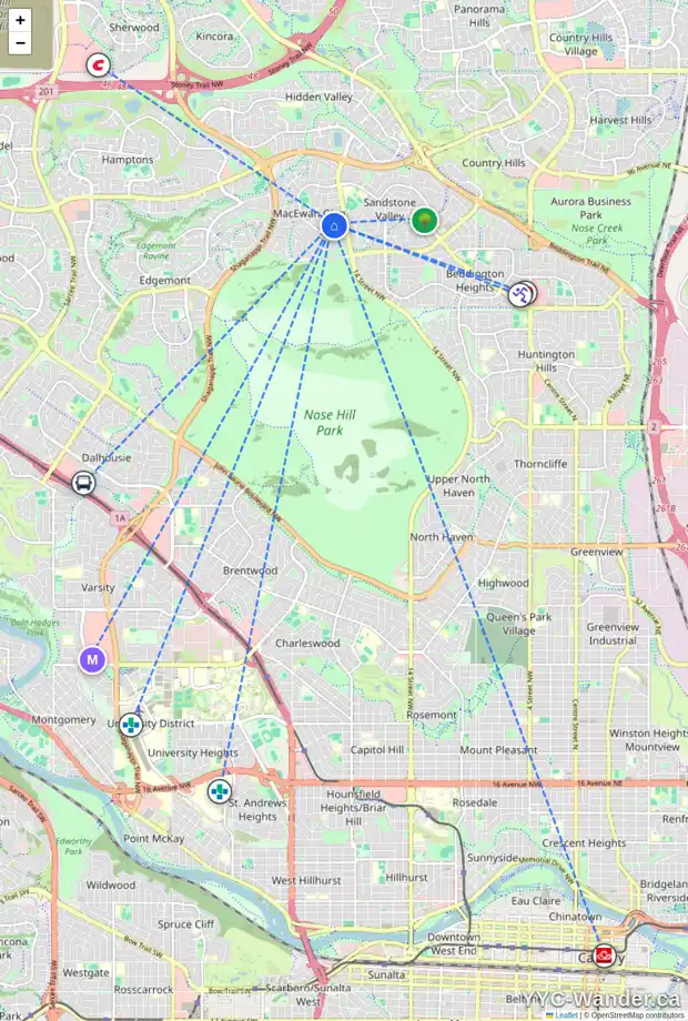 Daily accessibility map for 94 MACEWAN PARK WY NW, Calgary showing nearby schools, grocery stores, parks, LRT stations and nearby amenities