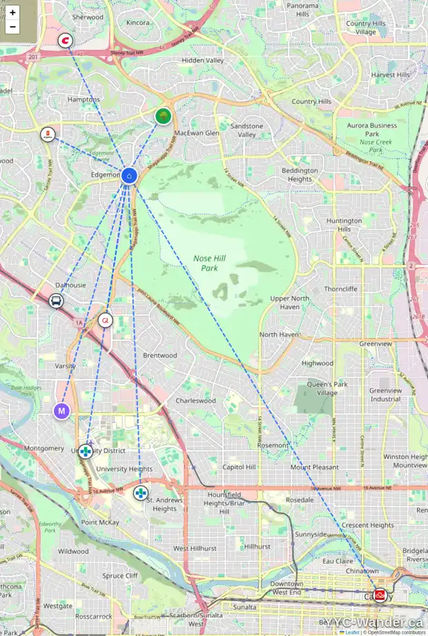 Daily accessibility map for 132 EDGEBROOK PL NW, Calgary showing nearby schools, grocery stores, parks, LRT stations and nearby amenities