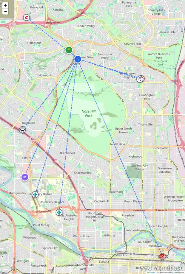 Daily accessibility map for 48 MACEWAN PARK RI NW, Calgary showing nearby schools, grocery stores, parks, LRT stations and nearby amenities