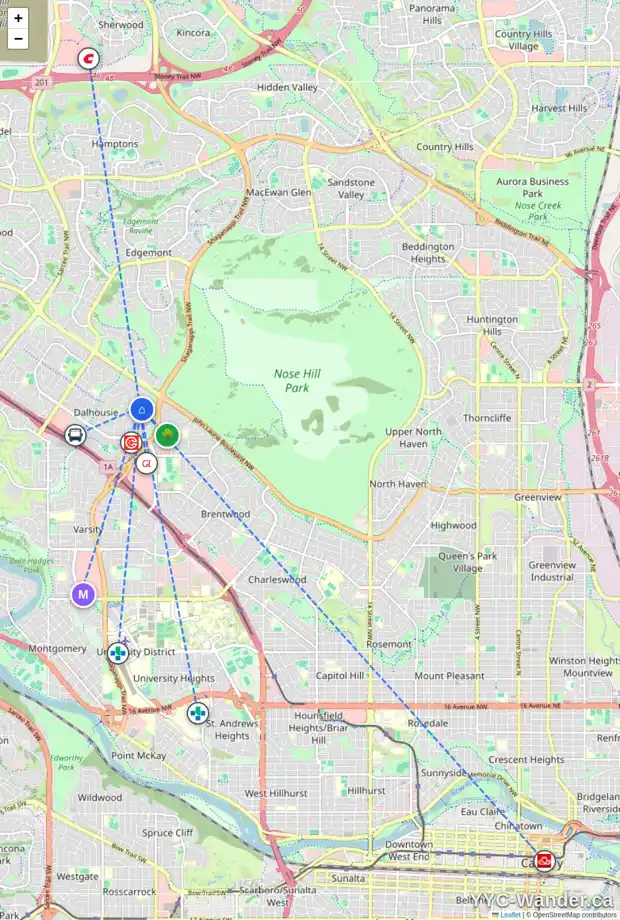 Daily accessibility map for 6040 DALMEAD CR NW, Calgary showing nearby schools, grocery stores, parks, LRT stations and nearby amenities
