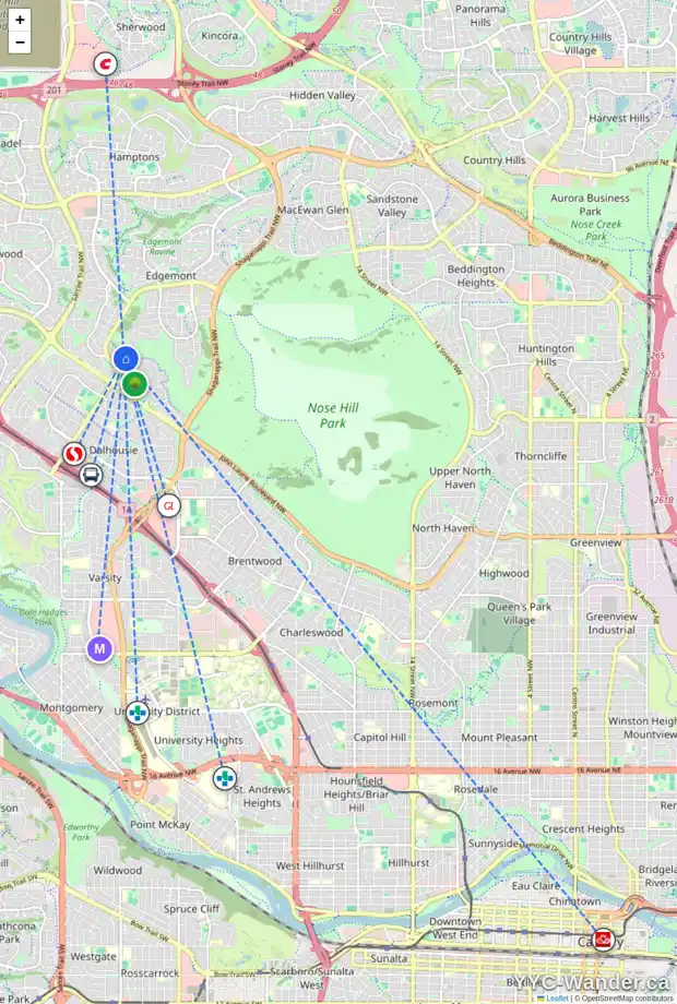 Daily accessibility map for 120 EDGEMONT ESTATES DR NW, Calgary showing nearby schools, grocery stores, parks, LRT stations and nearby amenities