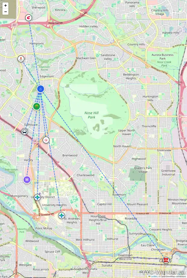 Daily accessibility map for 76 EDENDALE WY NW, Calgary showing nearby schools, grocery stores, parks, LRT stations and nearby amenities
