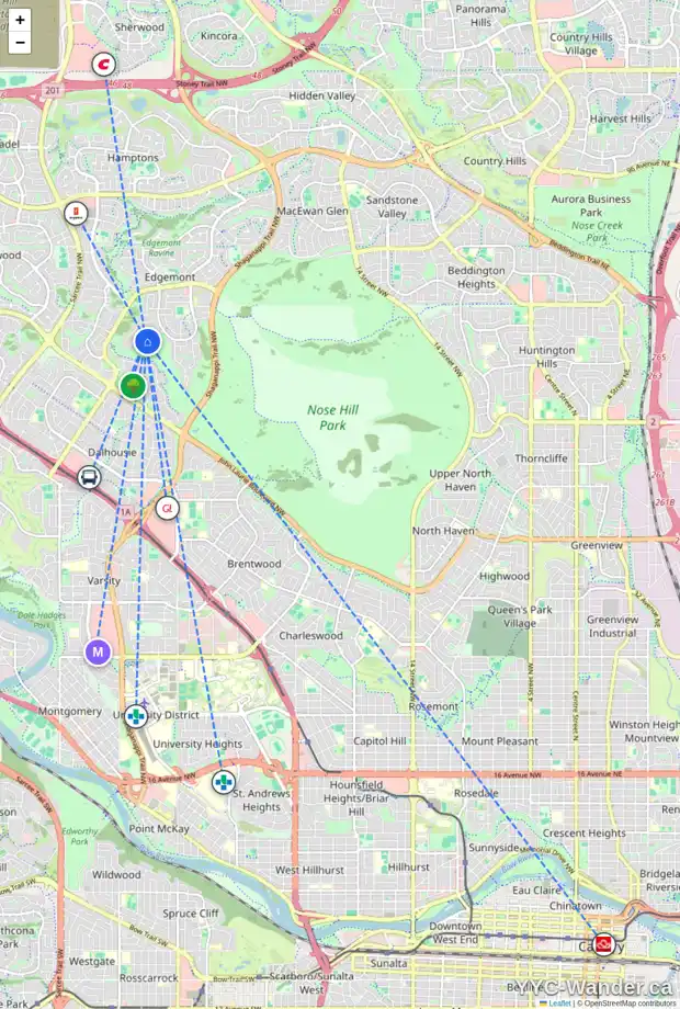 Daily accessibility map for 3955 EDENSTONE RD NW, Calgary showing nearby schools, grocery stores, parks, LRT stations and nearby amenities