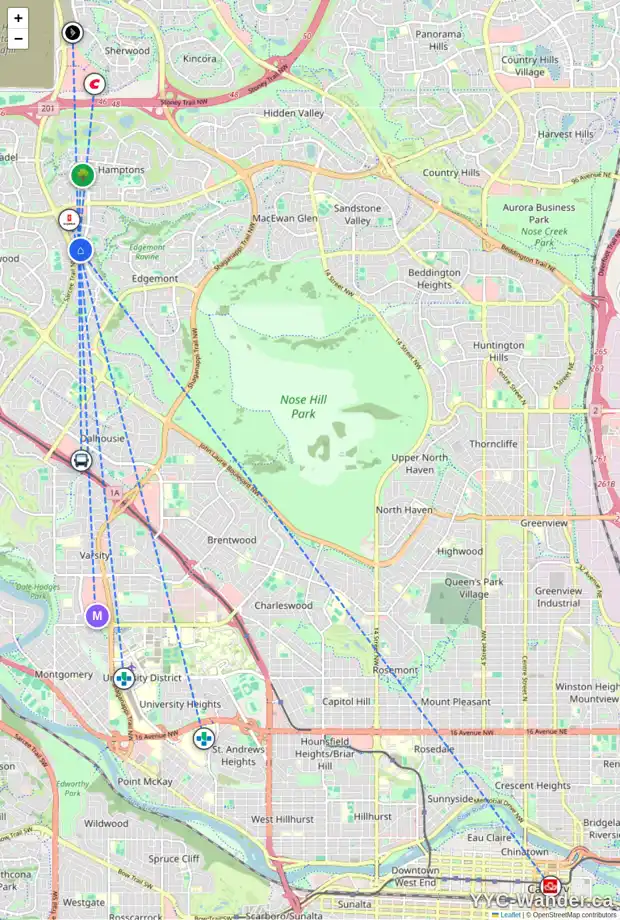 Daily accessibility map for 195 EDGELAND RI NW, Calgary showing nearby schools, grocery stores, parks, LRT stations and nearby amenities