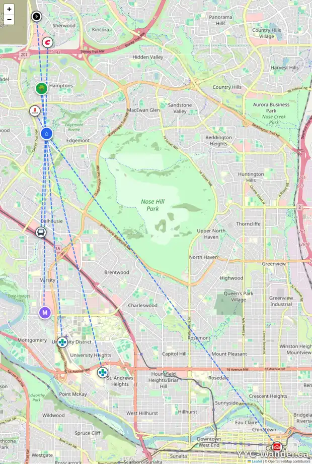Daily accessibility map for 51 EDGEPARK CR NW, Calgary showing nearby schools, grocery stores, parks, LRT stations and nearby amenities