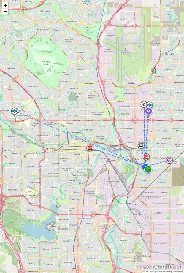 Daily accessibility map for 2443 FIR DR SE, Calgary showing nearby schools, grocery stores, parks, LRT stations and nearby amenities