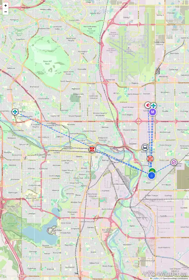 Daily accessibility map for 3230 30A AV SE, Calgary showing nearby schools, grocery stores, parks, LRT stations and nearby amenities