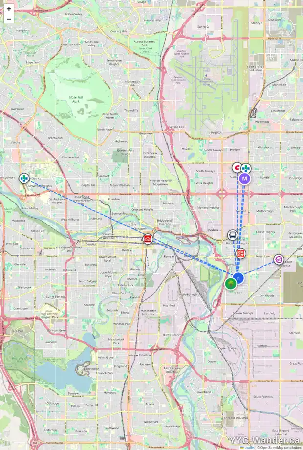 Daily accessibility map for 3027 29A ST SE, Calgary showing nearby schools, grocery stores, parks, LRT stations and nearby amenities