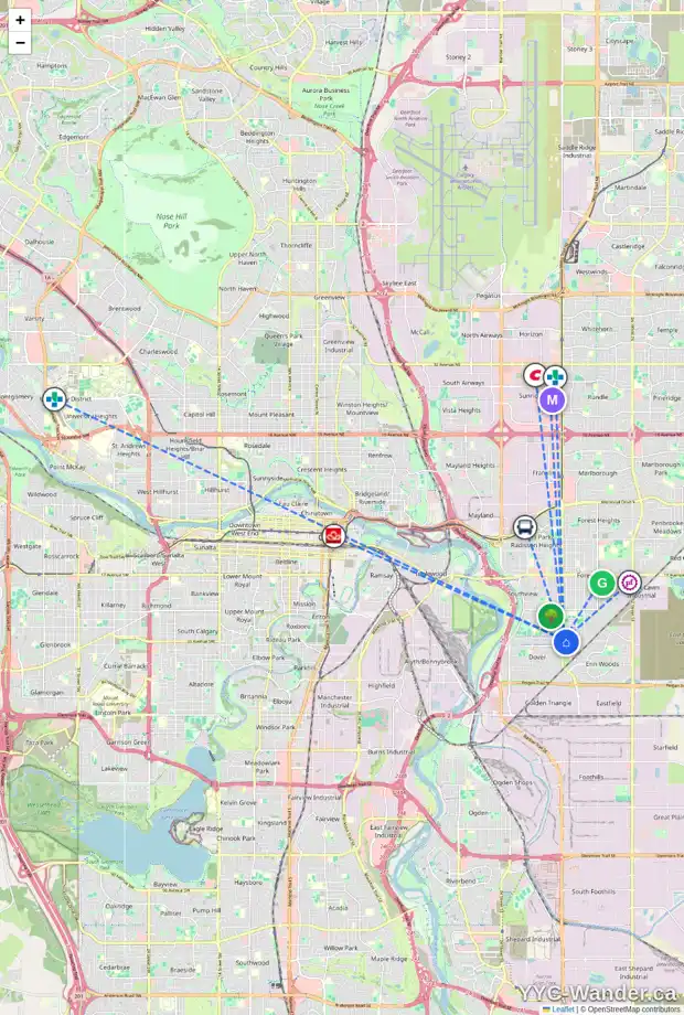 Daily accessibility map for 115 DOVERCLIFFE WY SE, Calgary showing nearby schools, grocery stores, parks, LRT stations and nearby amenities