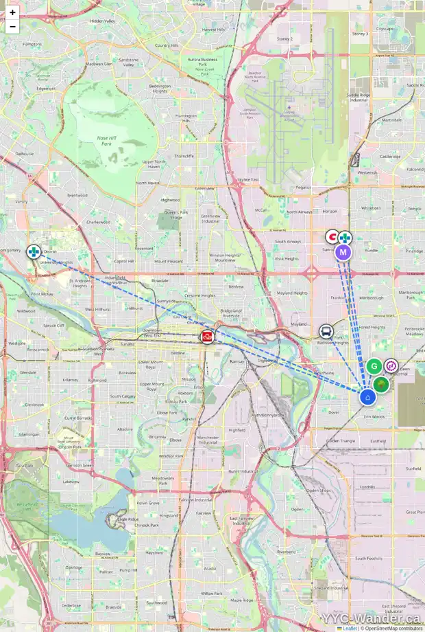 Daily accessibility map for 3210 DOVER RD SE, Calgary showing nearby schools, grocery stores, parks, LRT stations and nearby amenities