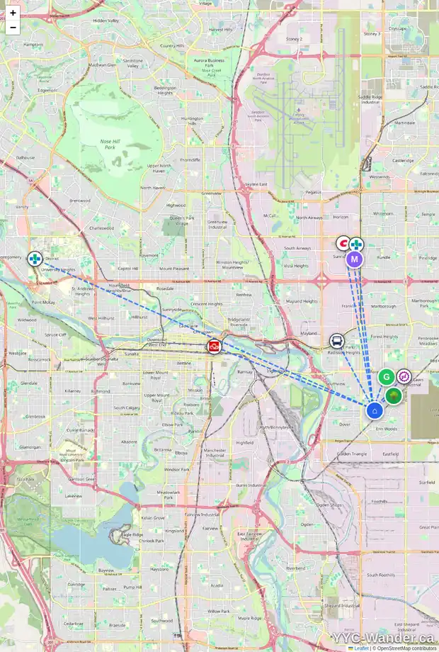 Daily accessibility map for 3240 DOVERCLIFFE RD SE, Calgary showing nearby schools, grocery stores, parks, LRT stations and nearby amenities