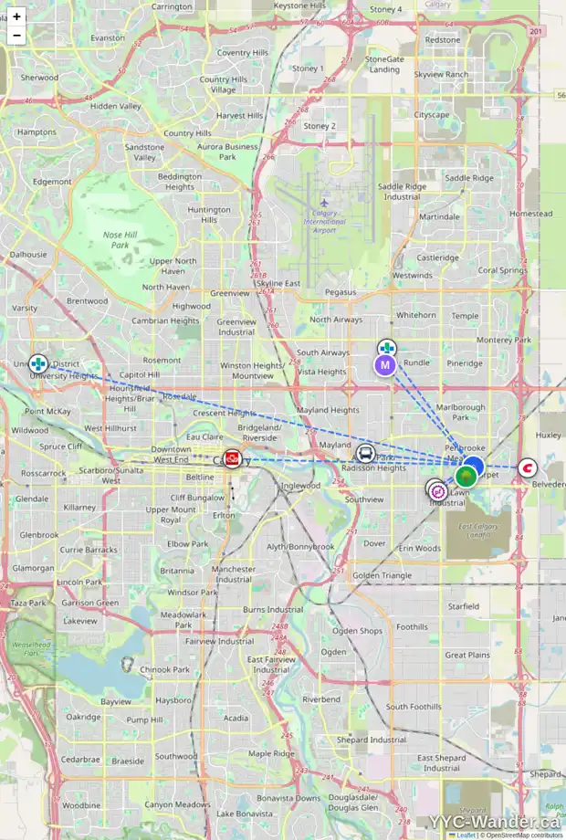 Daily accessibility map for 6274 PENEDO WY SE, Calgary showing nearby schools, grocery stores, parks, LRT stations and nearby amenities