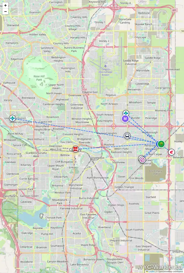 Daily accessibility map for 520 PENSWOOD RD SE, Calgary showing nearby schools, grocery stores, parks, LRT stations and nearby amenities