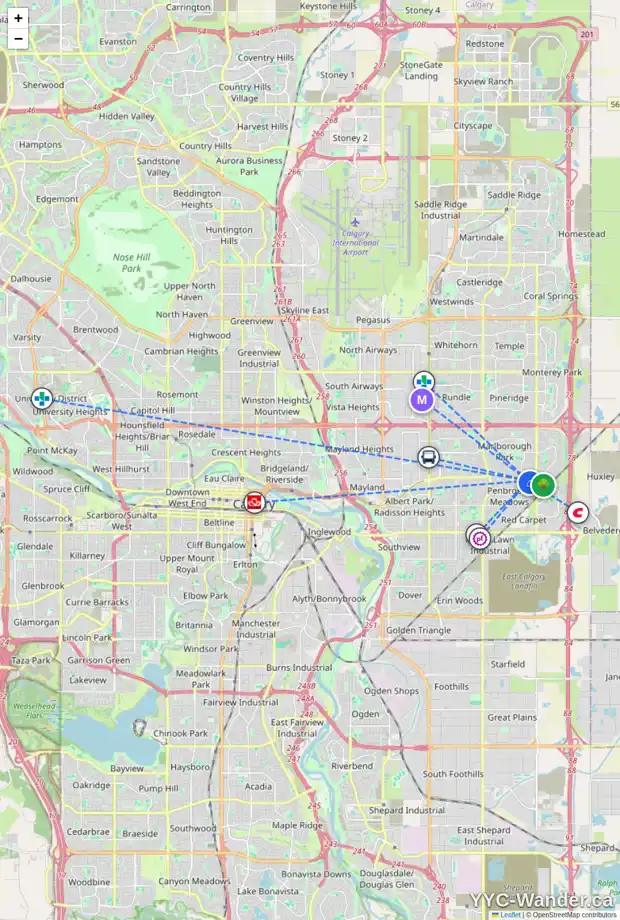 Daily accessibility map for 328 PENSWOOD WY SE, Calgary showing nearby schools, grocery stores, parks, LRT stations and nearby amenities