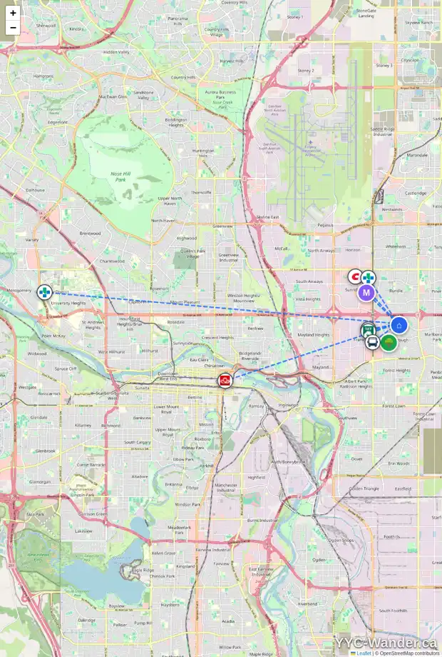 Daily accessibility map for 1210 MARDALE DR NE, Calgary showing nearby schools, grocery stores, parks, LRT stations and nearby amenities