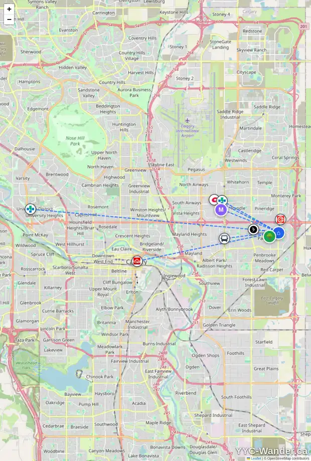 Daily accessibility map for 1027 MAITLAND WY NE, Calgary showing nearby schools, grocery stores, parks, LRT stations and nearby amenities