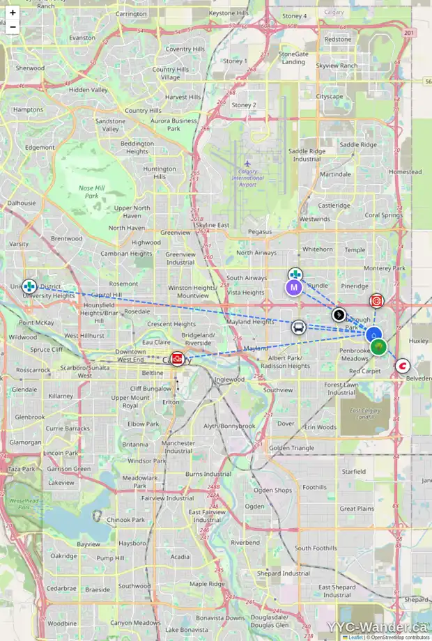 Daily accessibility map for 6708 4 AV NE, Calgary showing nearby schools, grocery stores, parks, LRT stations and nearby amenities