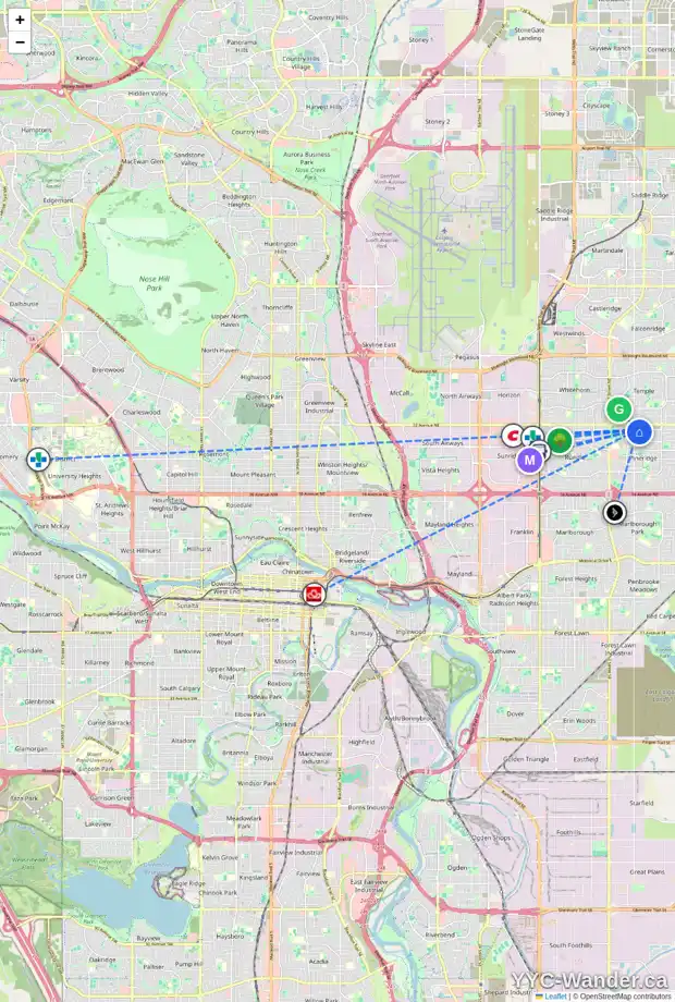 Daily accessibility map for 152 PINEWIND CL NE, Calgary showing nearby schools, grocery stores, parks, LRT stations and nearby amenities