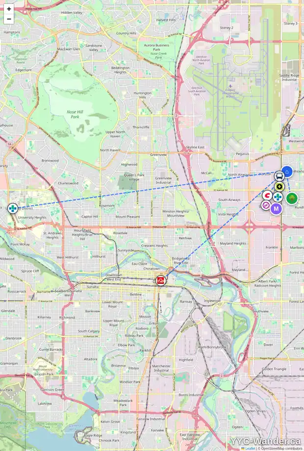 Daily accessibility map for 4327 38 ST NE, Calgary showing nearby schools, grocery stores, parks, LRT stations and nearby amenities