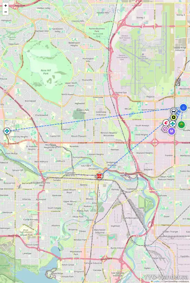 Daily accessibility map for 40 WHITERAM HL NE, Calgary showing nearby schools, grocery stores, parks, LRT stations and nearby amenities