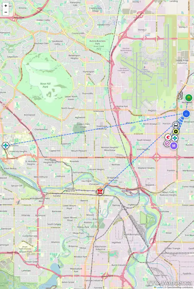 Daily accessibility map for 4630 43 ST NE, Calgary showing nearby schools, grocery stores, parks, LRT stations and nearby amenities